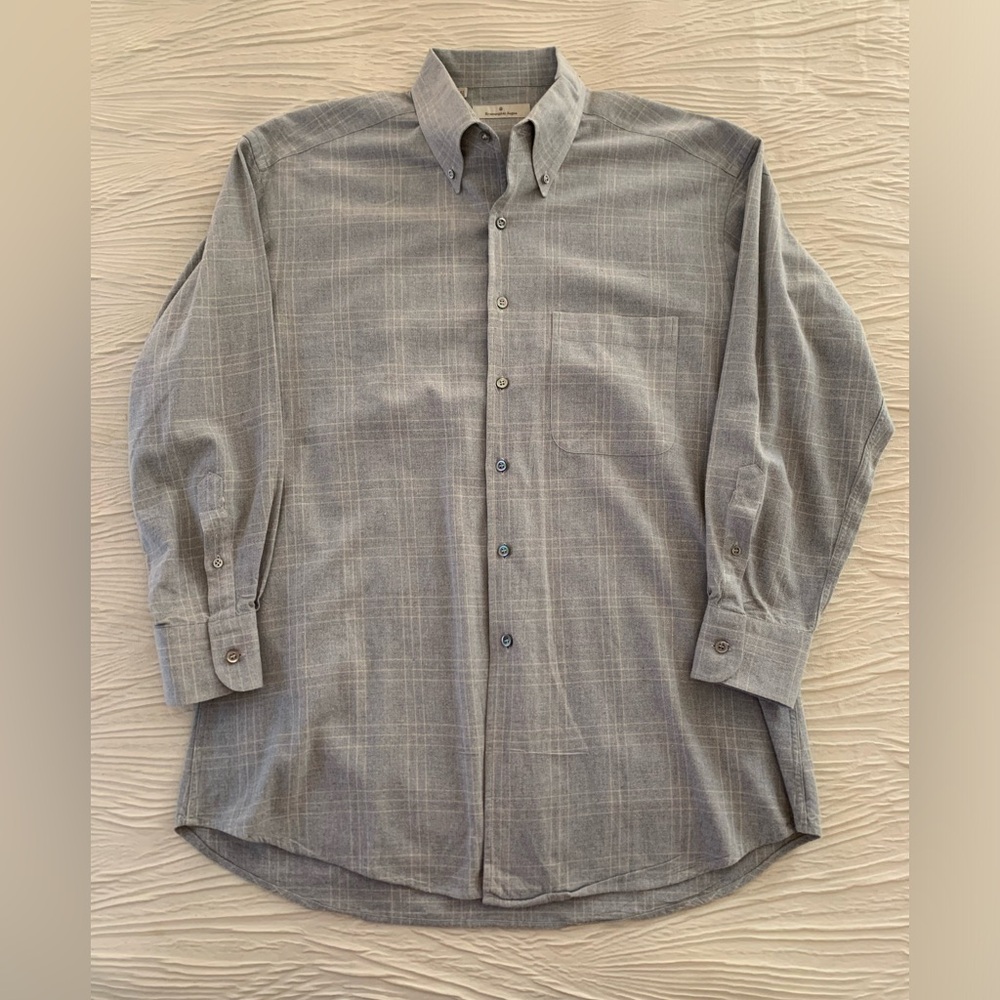 Ermanegildo Zegna Light Gray Brushed Cotton Flannel Button Down Shirt, size 16.5